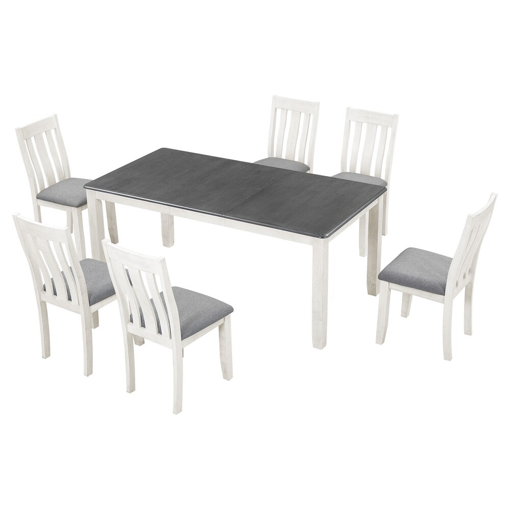 7 Piece Wooden Dining Table Set with Extendable Table and 6 Chairs