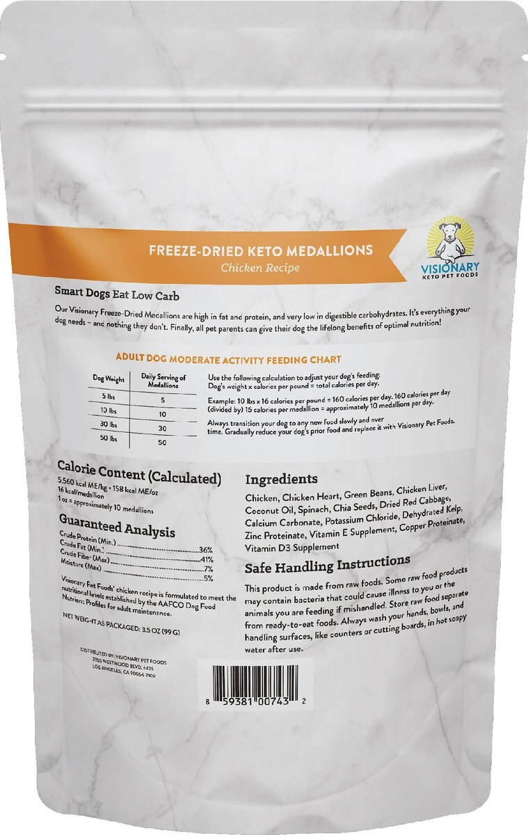 Visionary Pet Foods Keto Medallions Chicken Recipe Grain-Free Freeze-Dried Dog Food