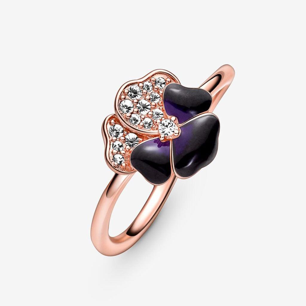 PANDORA  Deep Purple Pansy Flower Ring