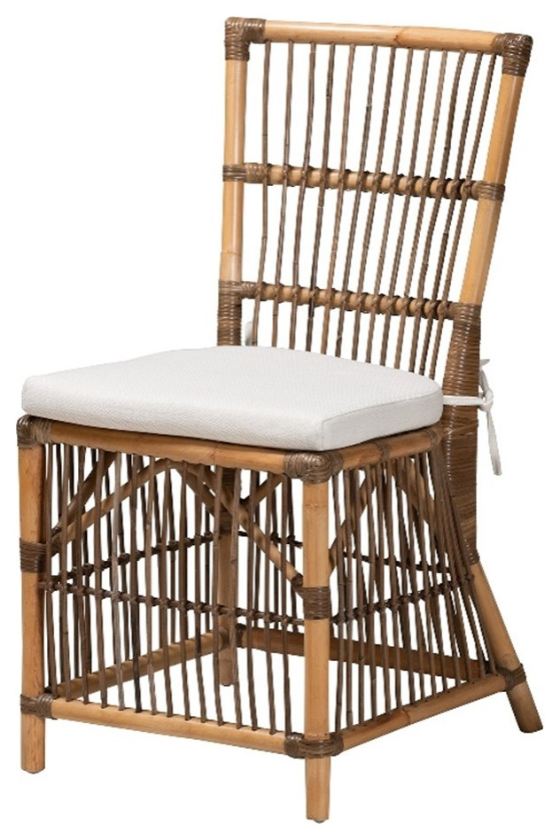 Baxton Studio Kim White Fabric and Natural Brown Rattan Dining Chair   Tropical   Dining Chairs   by Homesquare  Houzz