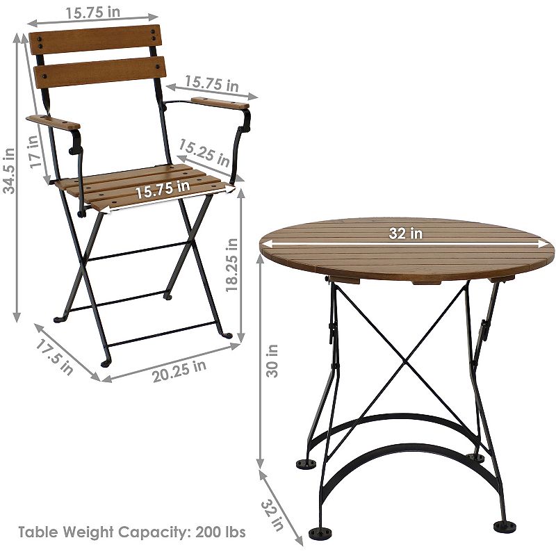 Sunnydaze Basic European Chestnut 3-Piece Patio Bistro Table and Chairs Set