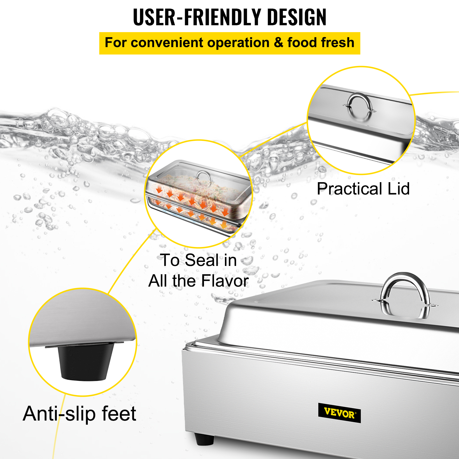 VEVOR Commercial Food Warmer， Full-Size 1 Pot Steam Table with Lid， 9.5 Quart Electric Soup Warmers， Grade Stainless Steel Bain Marie Buffet Equipment， Fits 21 x 13.2 Pan， 400W， for Restaurant， Sliver