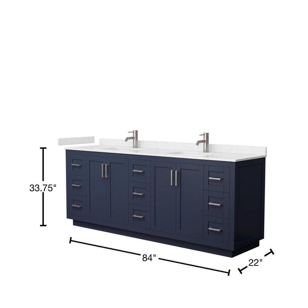 Wyndham Collection Miranda 84 in. W x 22 in. D x 33.75 in. H Double Bath Vanity in Dark Blue with Carrara Cultured Marble Top WCF292984DBNC2UNSMXX