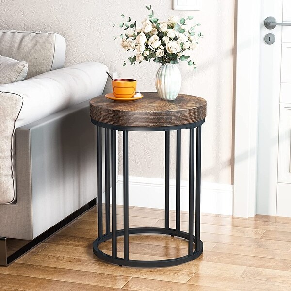 Round Side Table End Table， Accent Table with Metal Frame - 9.69