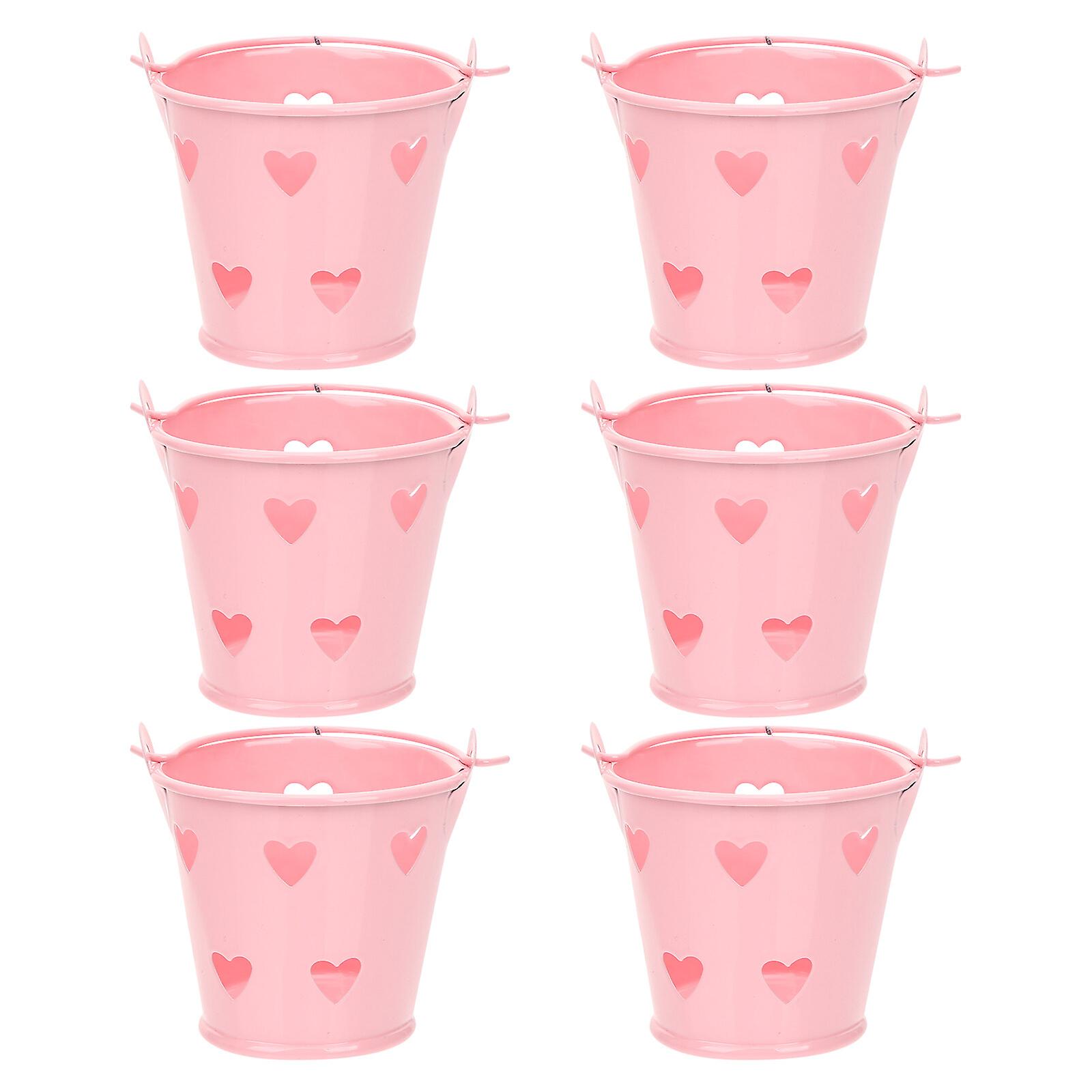 6pcs Small Metal Bucket With Handle Hollow Buckets Candy Bucket For Party Favors