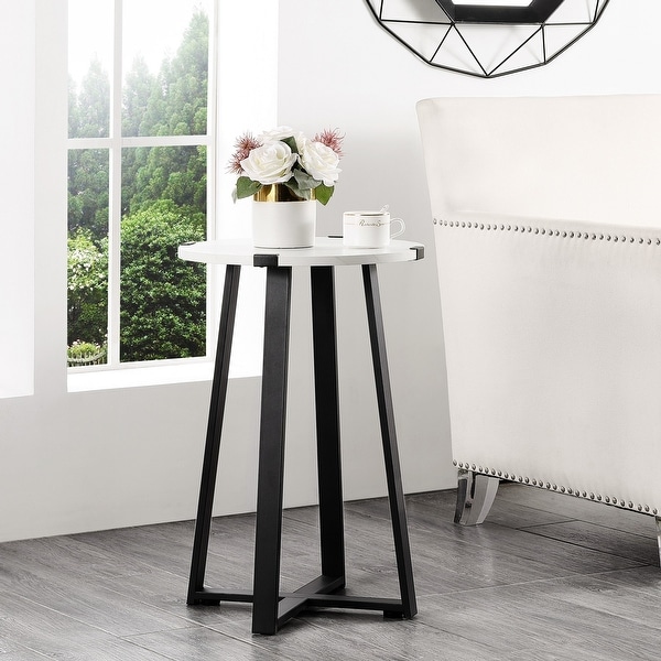 Modern Round Side Table Accent End Table with Faux Marble Tabletop