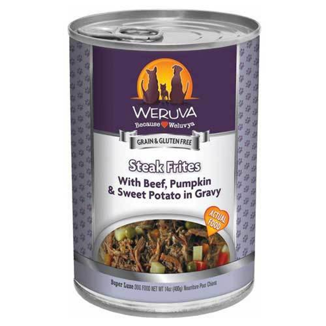 Weruva Steak Frites With Beef， Pumpkin and Sweet Potatoes In Gravy Canned Dog Food， 14 Oz.