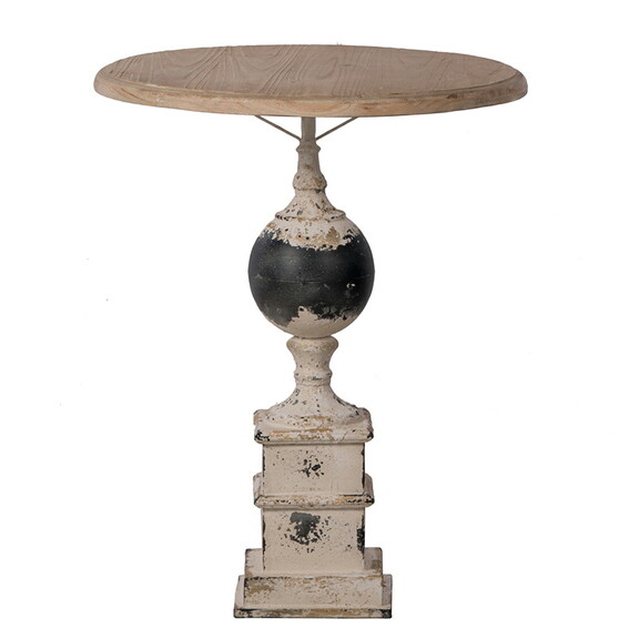 24x28.5 Round Wooden Carved Table  Distressed Whi...