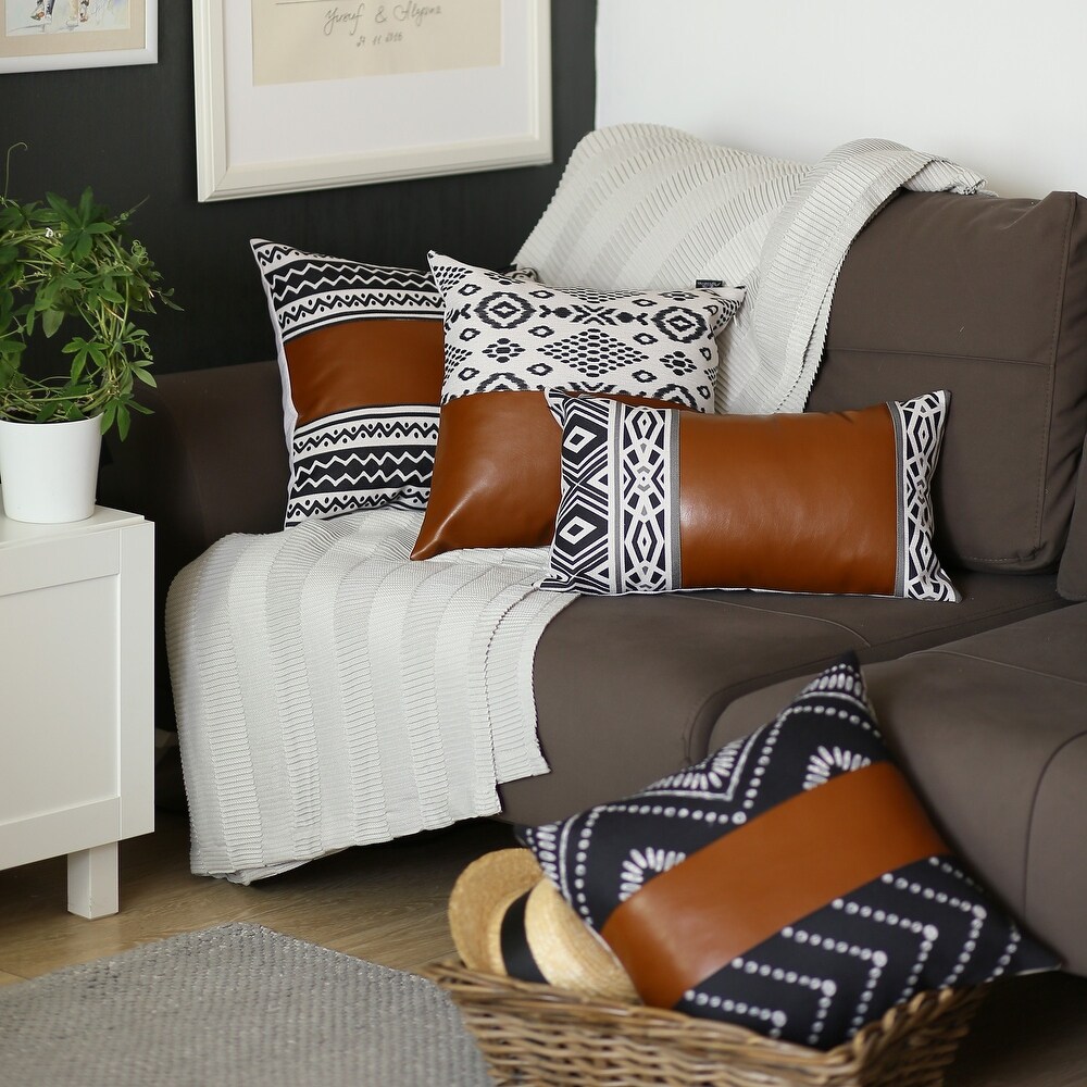 Black and White Pearl Geo with Faux Leather Pillow Cover