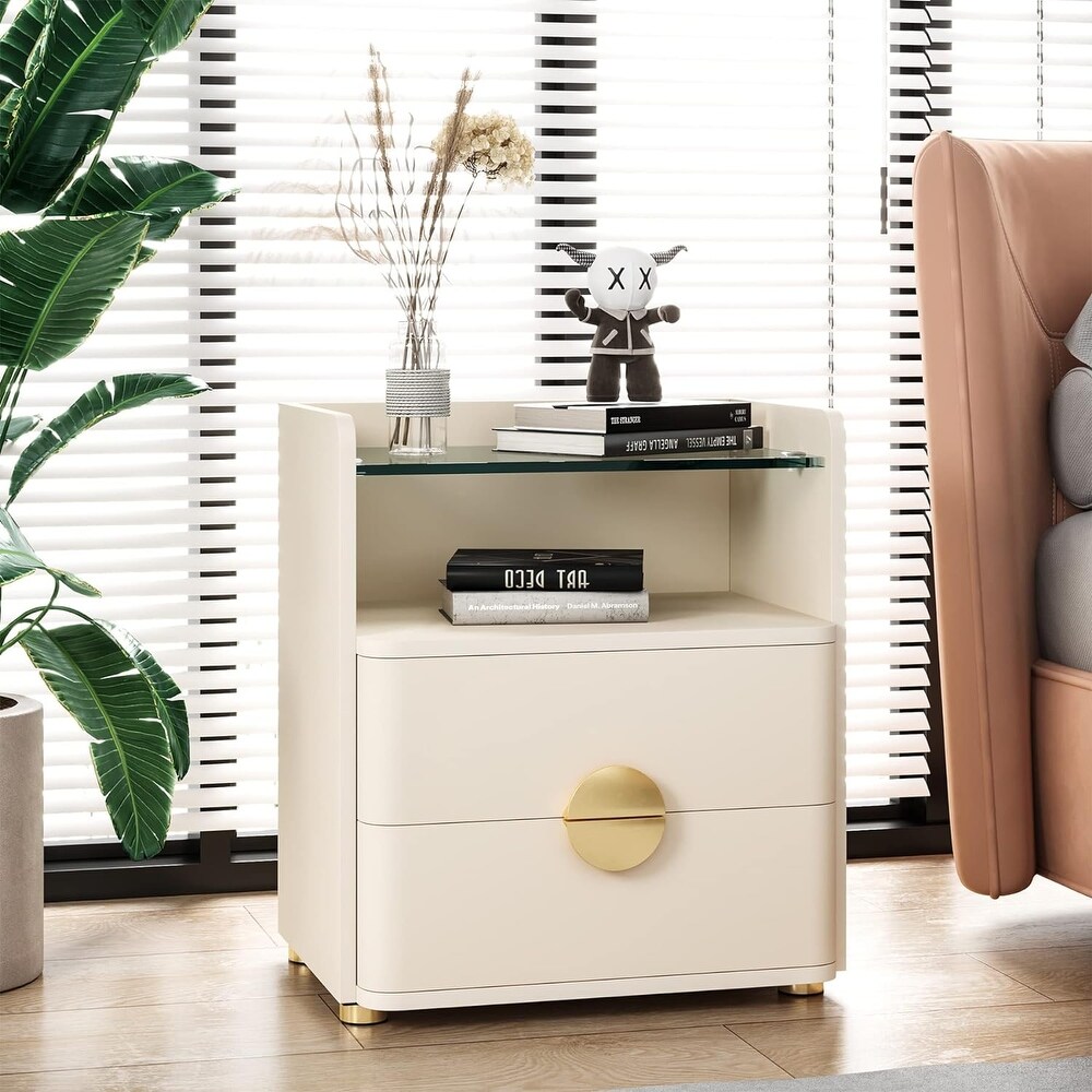 Modern Nightstands  2 Drawer Night Stand with Open Storage Space