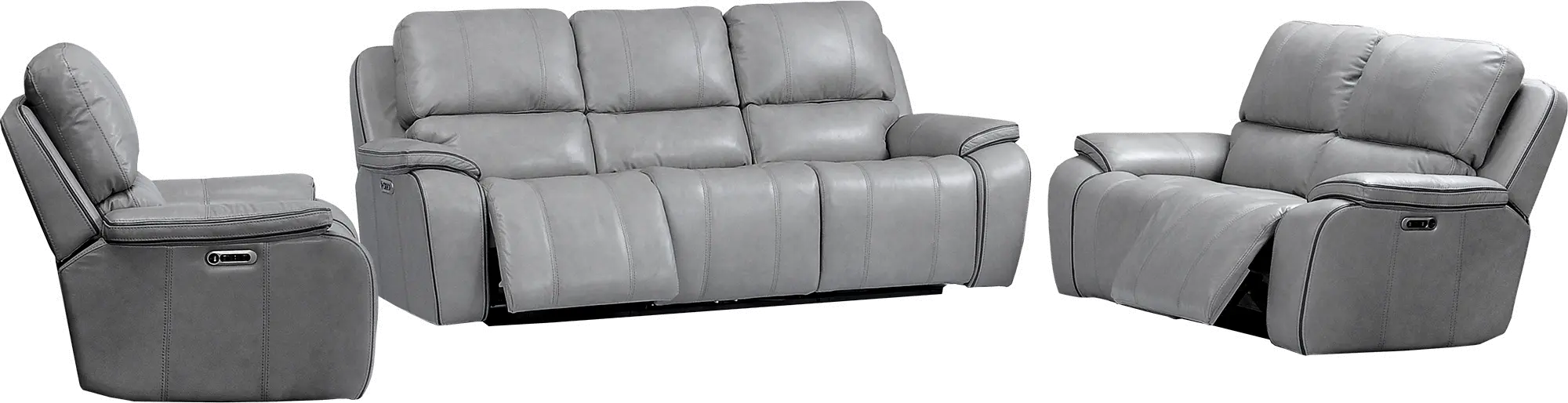 Harry Mist Light Gray Leather-Match Power Reclining Sofa