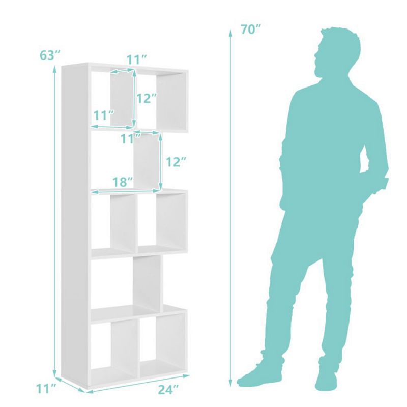 Hivago 5 Tiers 63 Inch Tall Geometric Wooden Bookshelf with 8 Display Shelves-White