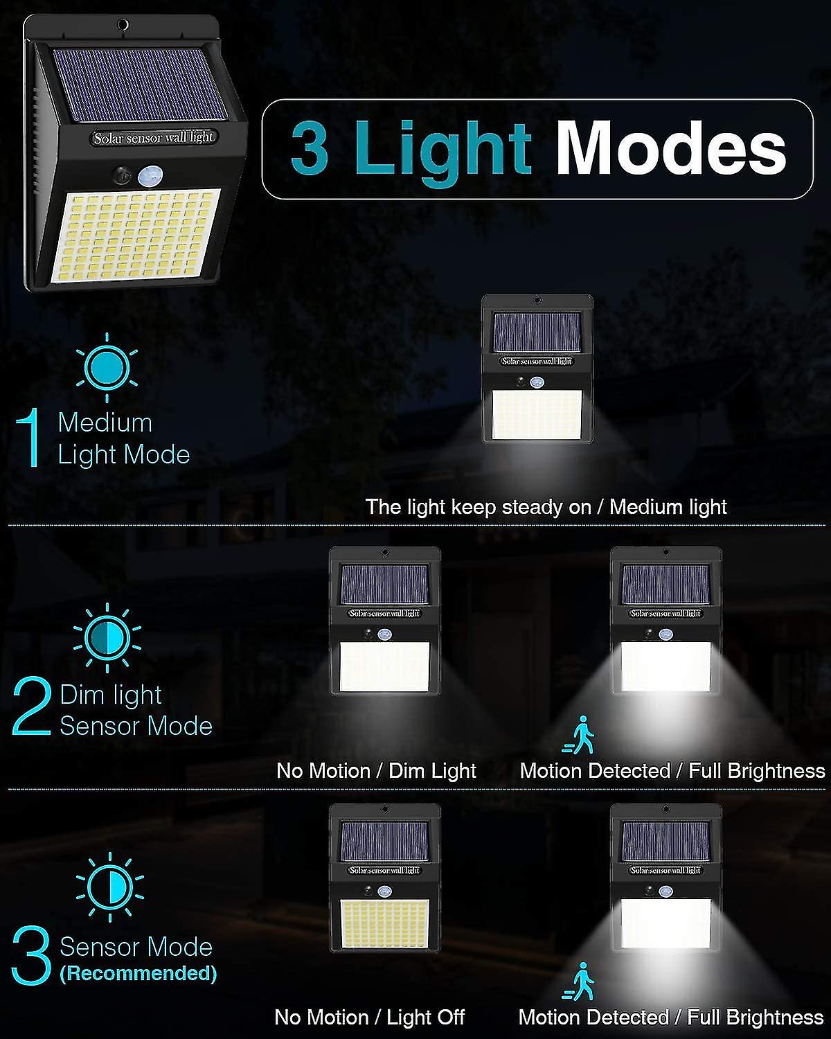 5 Packsolar S Outdoor，3 Modes Outdoor S Mot Sensor 100 Leds