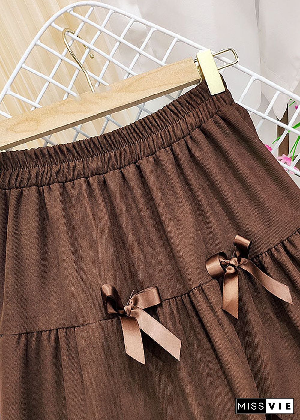 Casual Brown elastic waist Butterfly Corduroy Skirt Winter