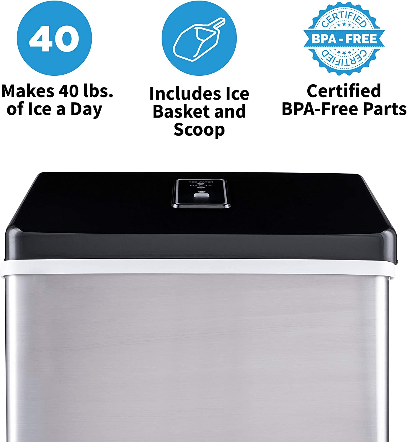 NewAir Clear Ice Cube Maker Machine 40 lbs. of Ice in 24 Hours, Portable Design in Stainless Steel