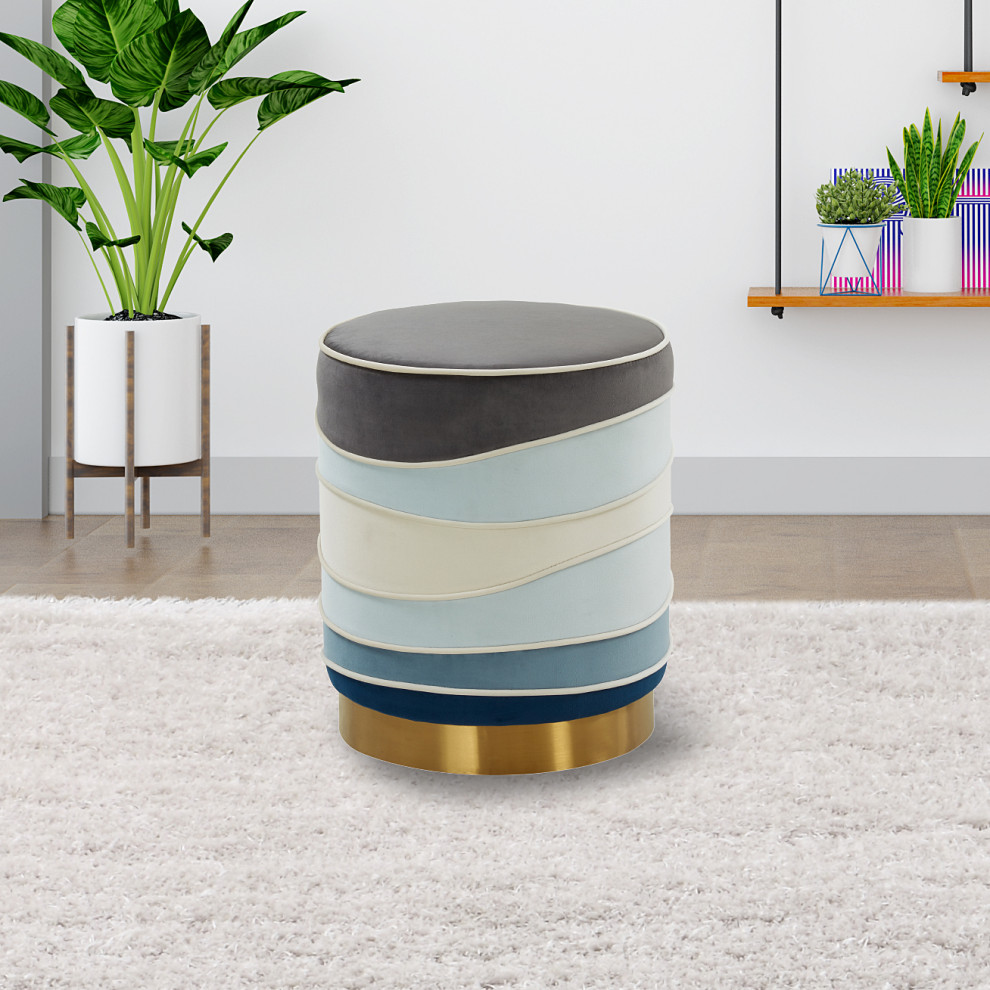 Almon 16 quotRound Upholstered Velvet Vanity Ottoman   Contemporary   Footstools And Ottomans   by LeisureMod  Houzz