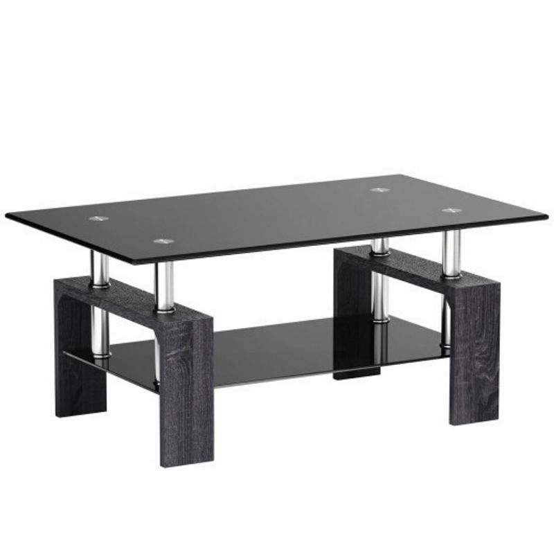 Rectangular Tempered Glass Coffee Table with Shelf