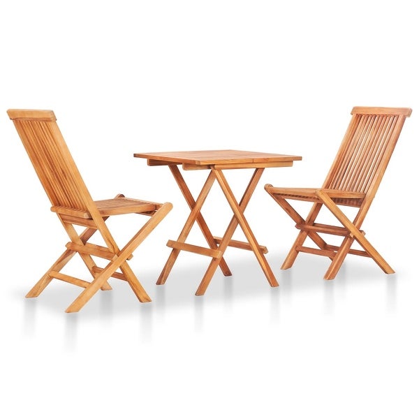 3 Piece Bistro Set with Light Blue Cushions Solid Teak Wood - Overstock - 36363302