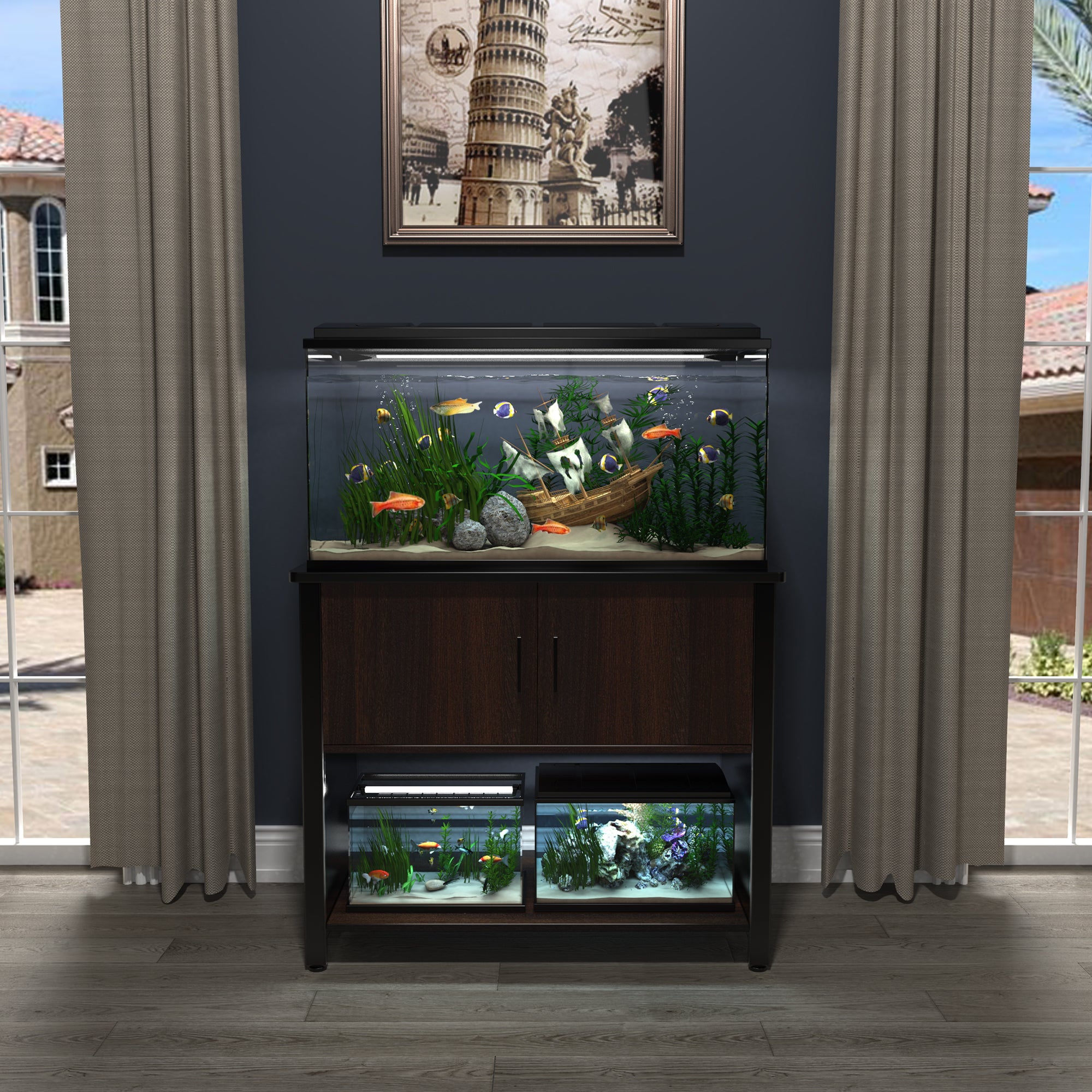 Fish Tank Stand Metal Aquarium Stand with Cabinet， for 40 Gallon Aquarium