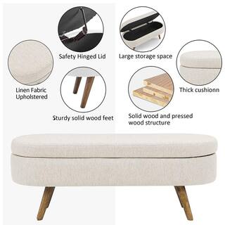 Ottoman Beige Oval Storage Bench(16 in. H x 43.5 in. W x 16 in. D) MX-W48746798