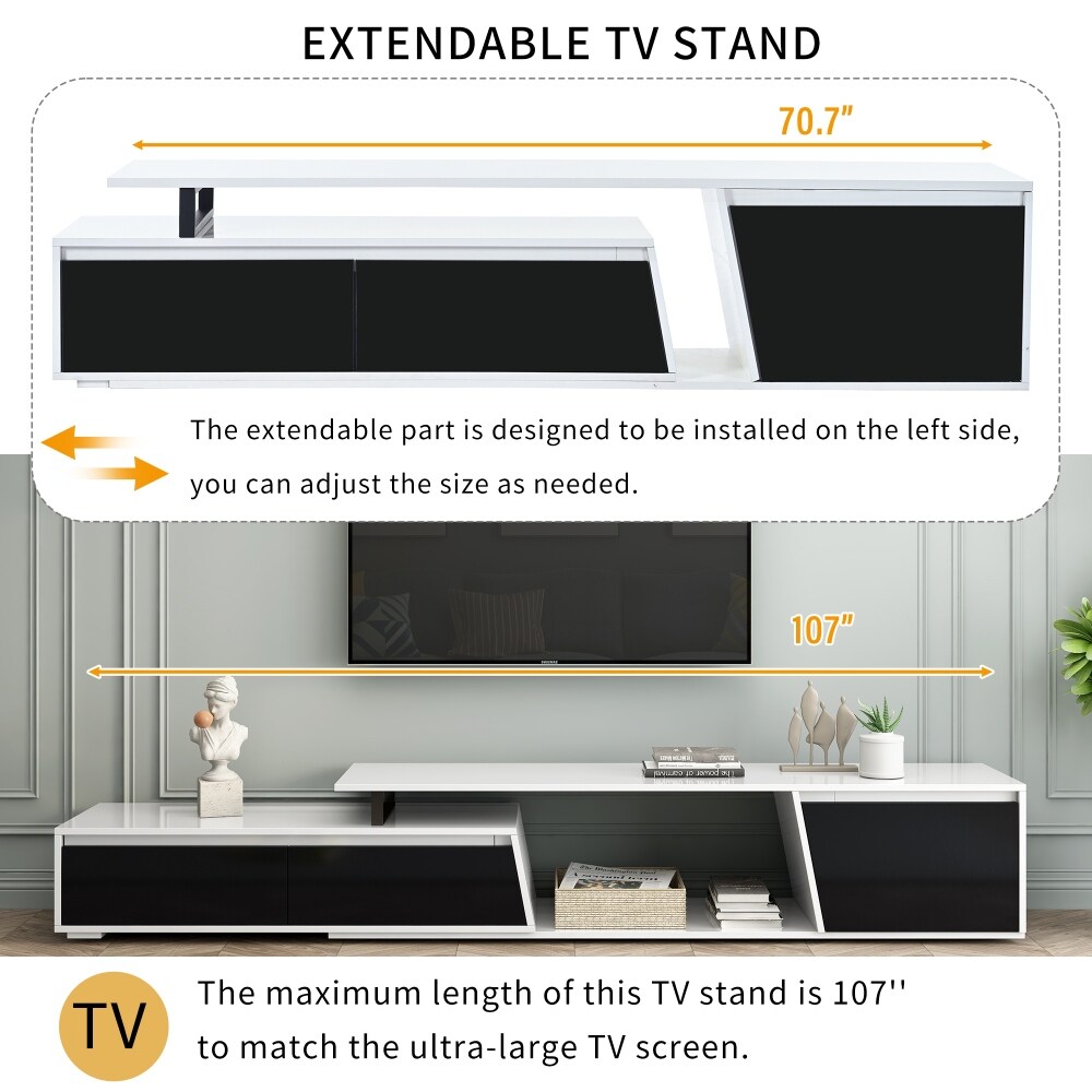 Minimalist Extendable TV Stand  TV Cabinet with 2 Drawers and 1 Cabinet  Modern Media Console for TVs Up to 100''