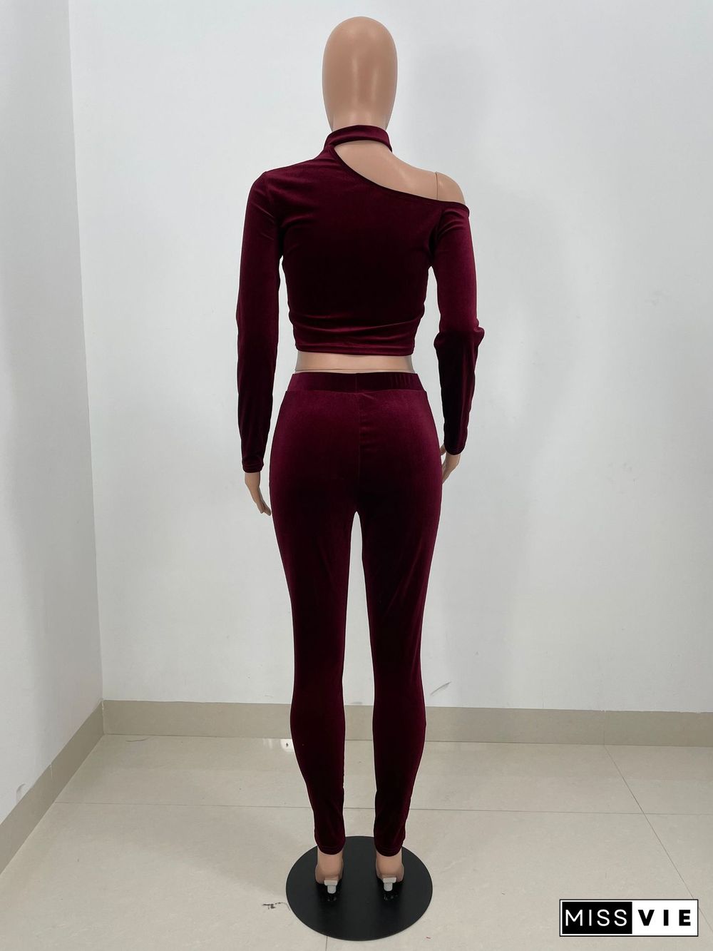 Velvet Hollow Out Crop Top Pencil Pants Set