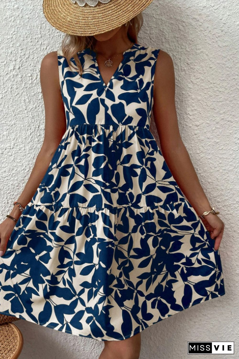 Sleeveless V Neck Flower Print Splicing Dress