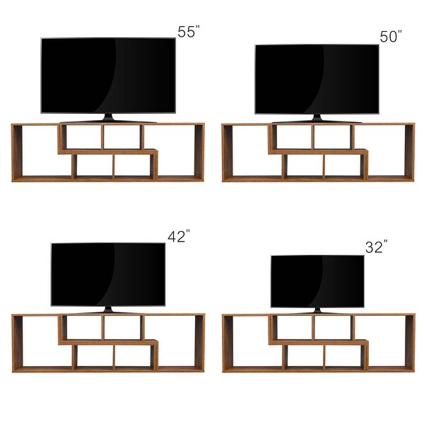 Double L-Shaped TV Stand Display Shelf Bookcase for Home Furniture Walnut