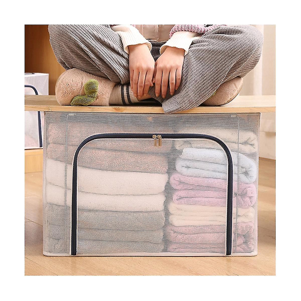 Cloth Clothes Steel Transparent Storage Box Bed Sheet Blanket Pillow Shoe Rack Container Foldable S