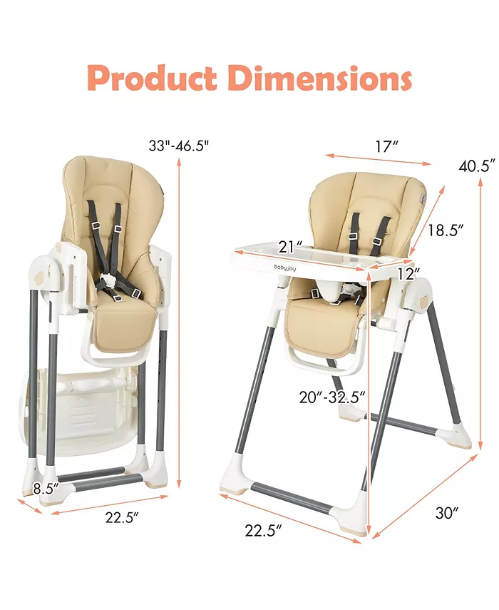 Costway Foldable Baby High Chair w  Double Removable Trays