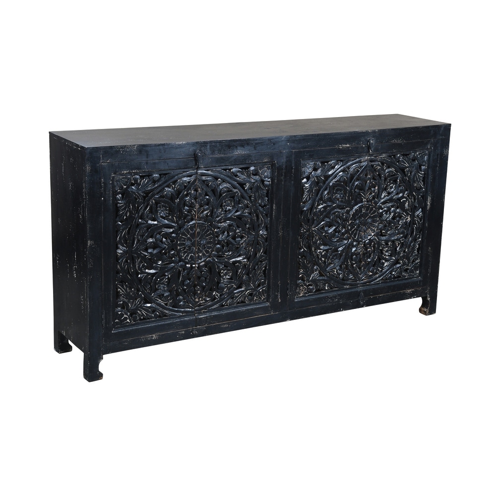 Hawk Black Hand carved 4 Door Sideboard Cabinet