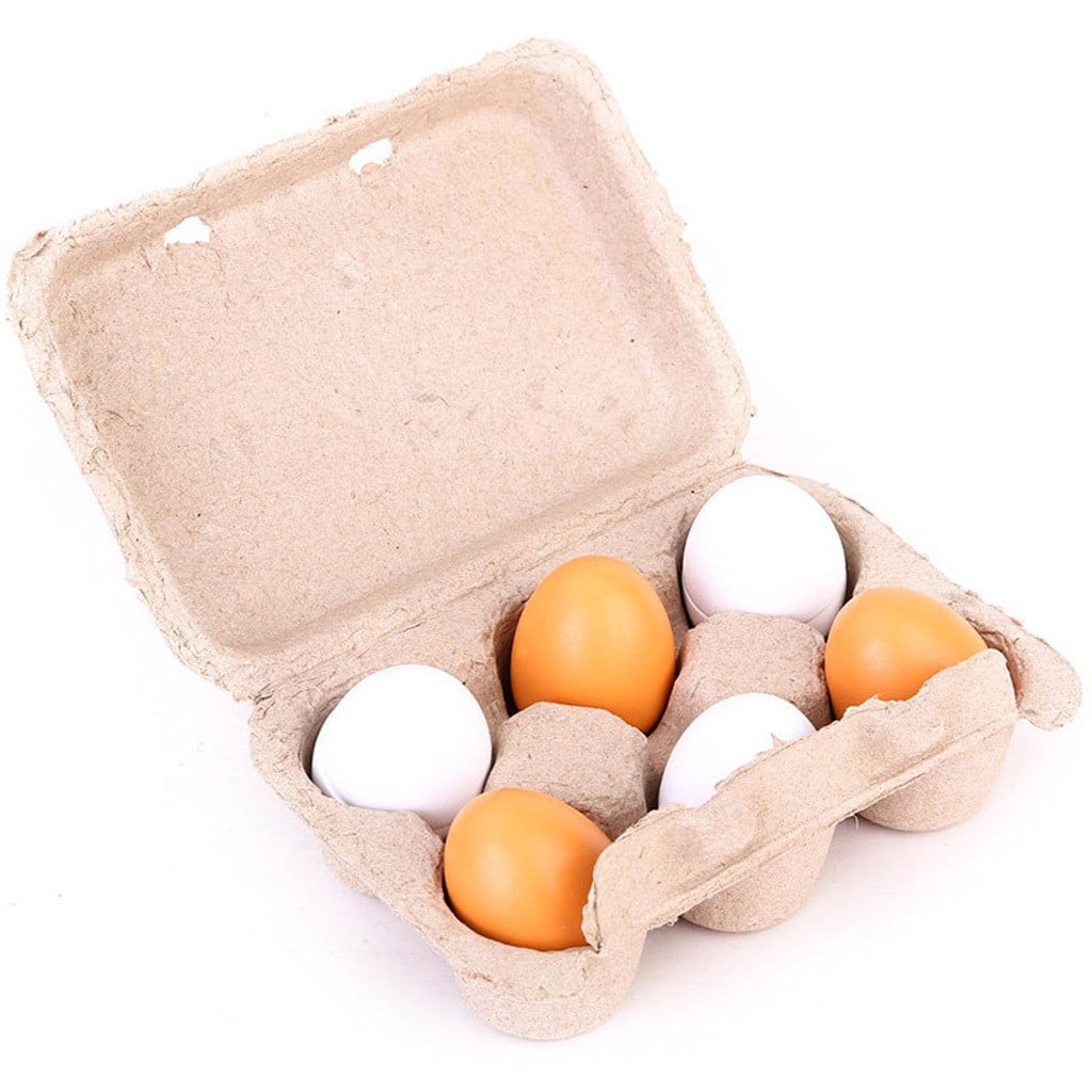 Bowake 6pcs Set Wooden Eggs Yolk Pretend Play Kitchen Food Cooking Kids Toy Novel Gifts