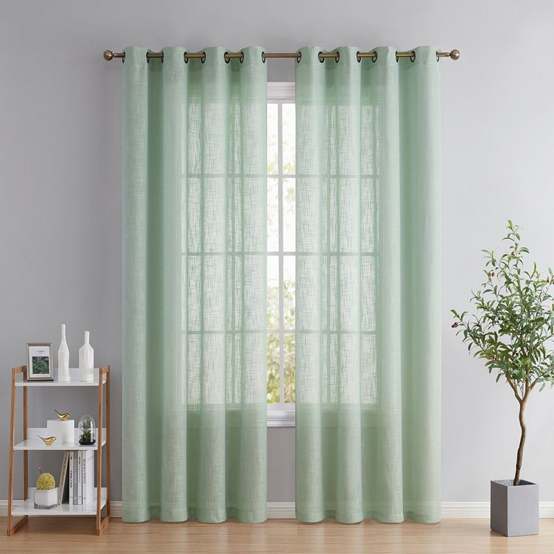 THD Serena Faux Linen Textured Semi Sheer Privacy Sun Light Filtering Transparent Window Grommet Long Thick Curtains Drapery Panels for Bedroom and Living Room， Set of 2