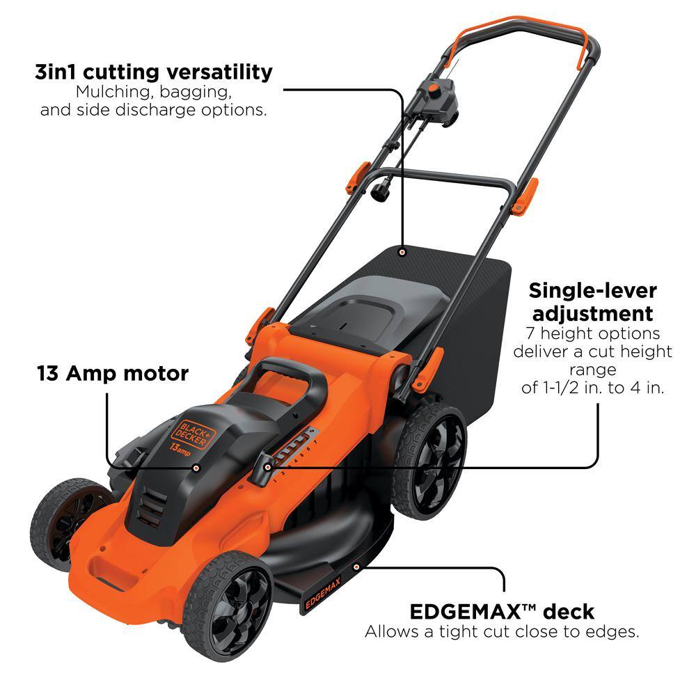 BLACK+DECKER 20 in. 13 AMP Corded Electric Walk Behind Push Lawn Mower MM2000