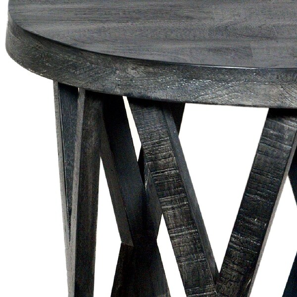 22 Inch Urban Farmhouse Style Round Wooden End Table with Airy Design Base