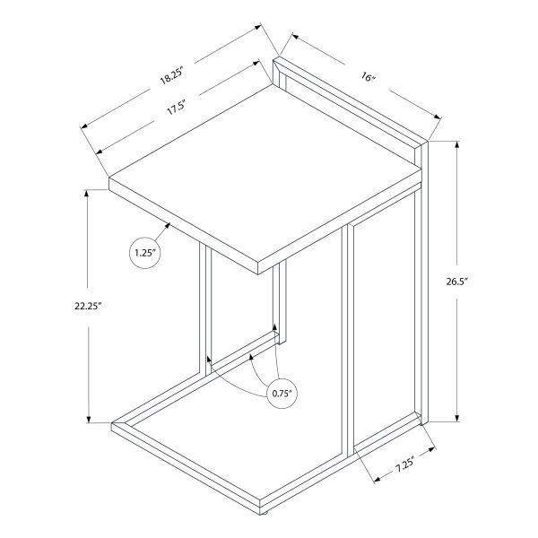 Accent Table， C-shaped， End， Side， Snack， Living Room， Bedroom， Black Laminate， Chrome Metal， Contemporary， Modern