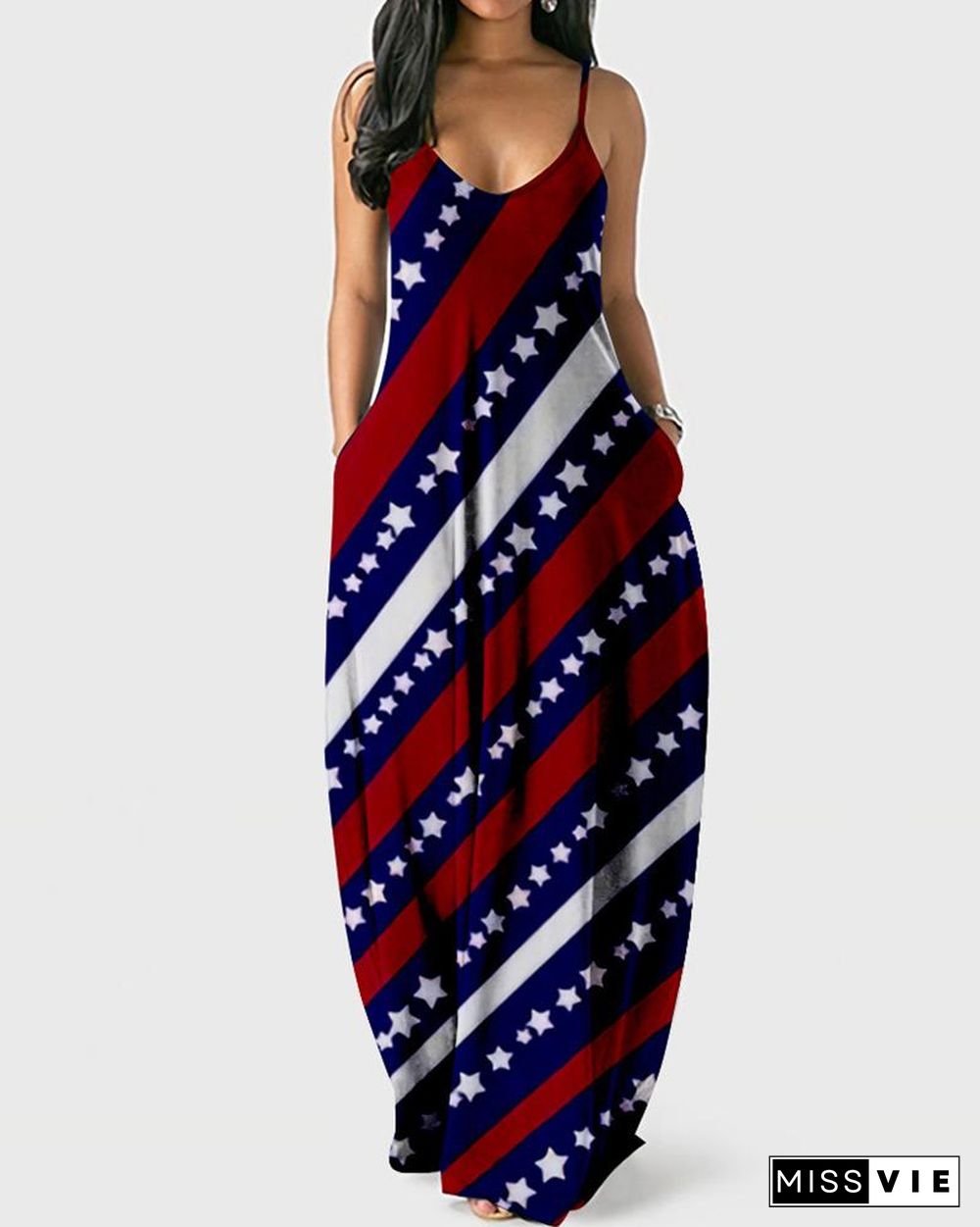 Independence Day Print Sling Maxi Dress