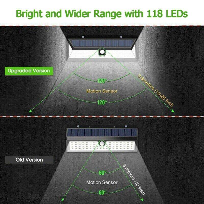 118LED Waterproof Solar Power PIR Motion Sensor Wall Light Garden Security Lamp Outdoor Garden Lighting