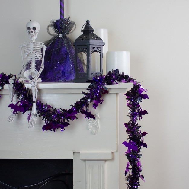 Northlight Black With Purple Bats Halloween Tinsel Garland 50 Feet Unlit