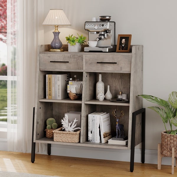 Bookcase Horizontal Bookshelf Short Bookcases with Drawers Small Storage Shelves