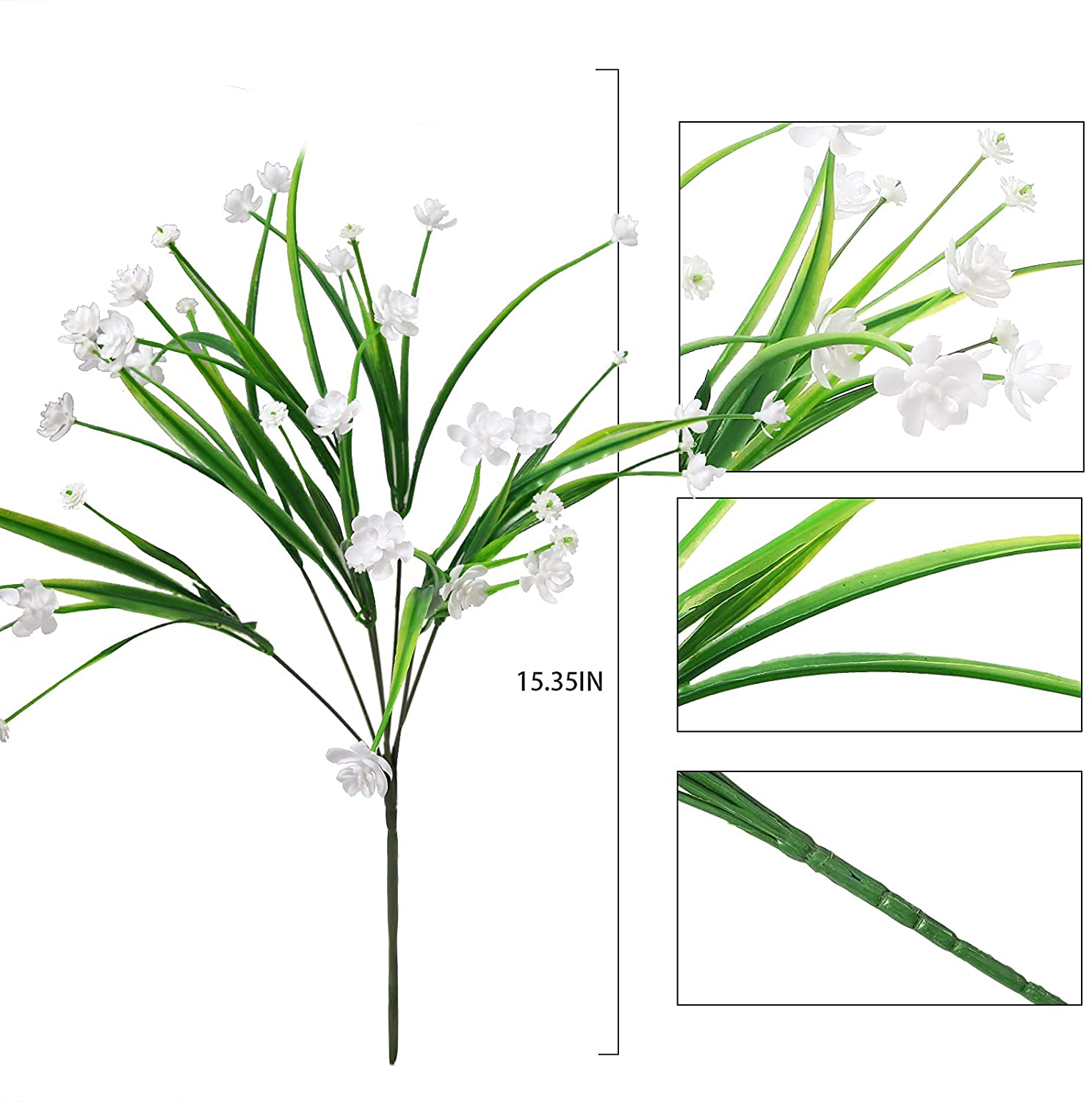 Sinhoon 6 Pcs Artificial Flowers Outdoor Fake Plants daffodil faux flower UV Resistant Greenery Bush Spring Decor Hanging Planter for Farmhouse Kitchen Office Box Fence Windows Decorations（White)