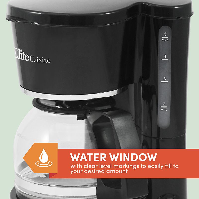 Elite Gourmet 5-Cup Coffee Maker with Pause and Serve