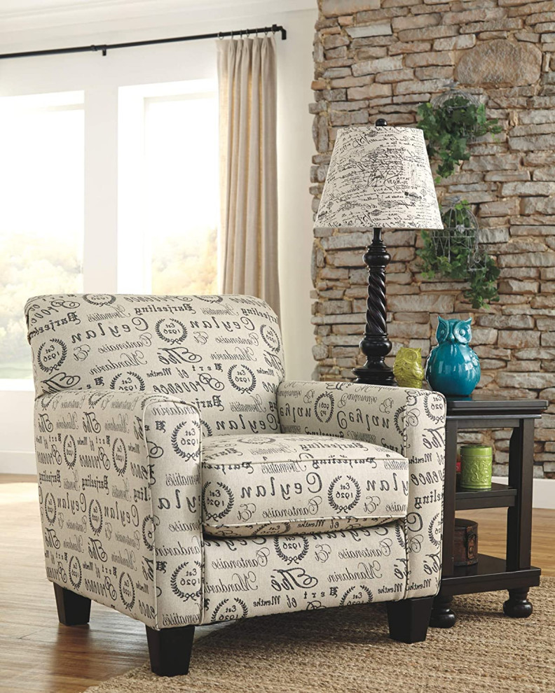 Mid Century Accent Chair  Linen Upholstered Seat With French Scripting Print   Transitional   Armchairs And Accent Chairs   by Declusia  Houzz