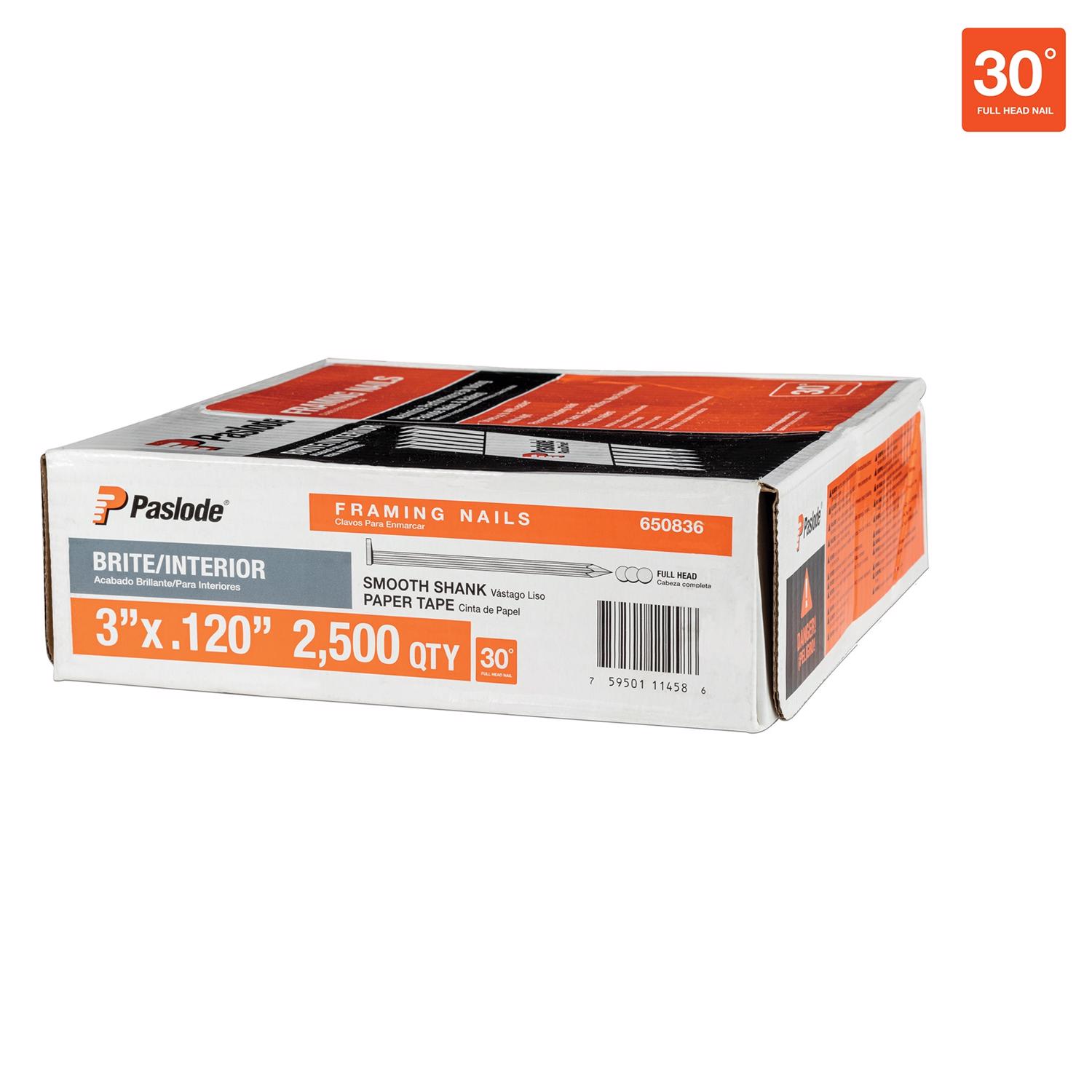 Paslode RounDrive 3 in. .120 Ga. Paper Strip Brite Framing Nails 30 deg 5000 pk