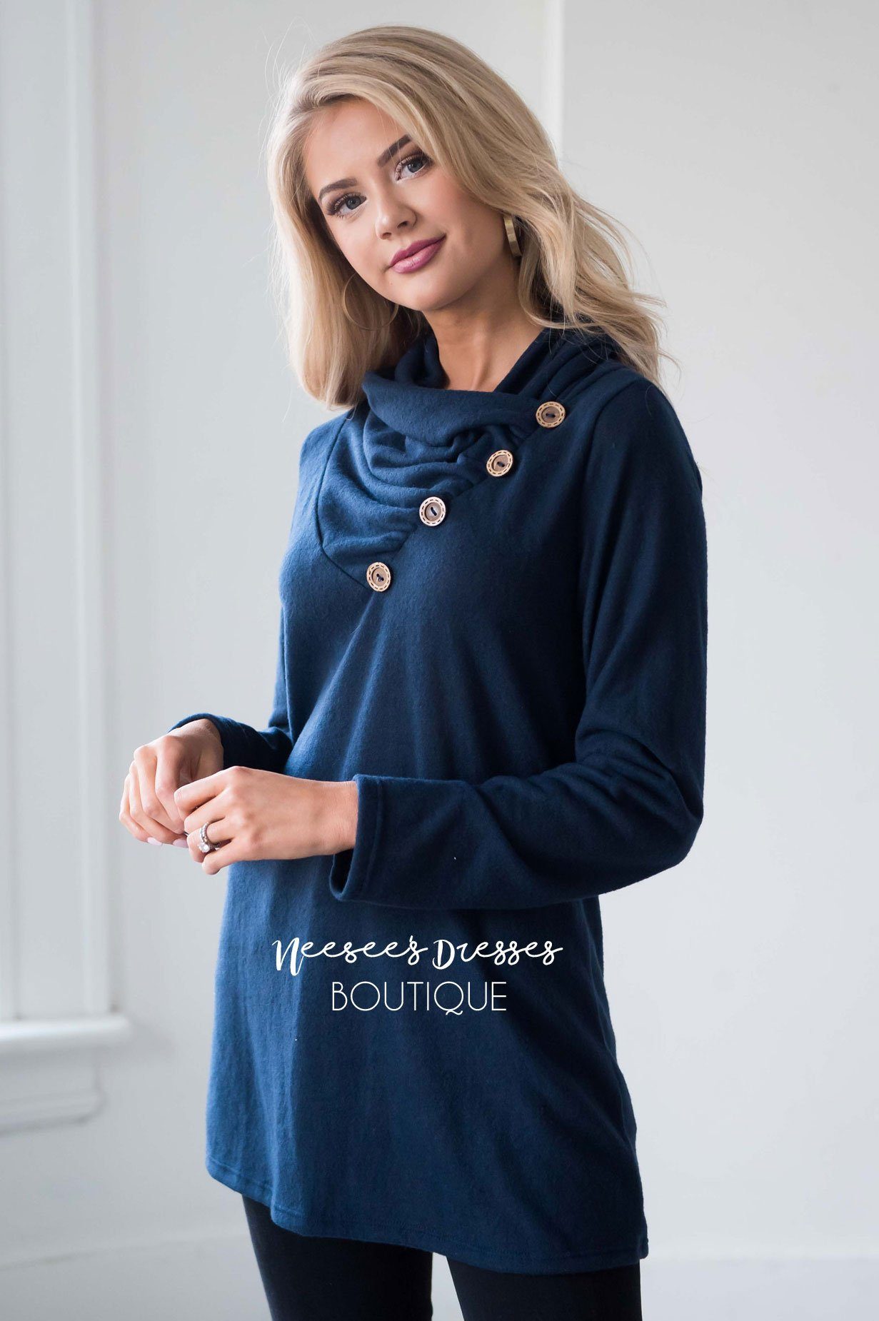 Button Detail Cowl Neck Tunic