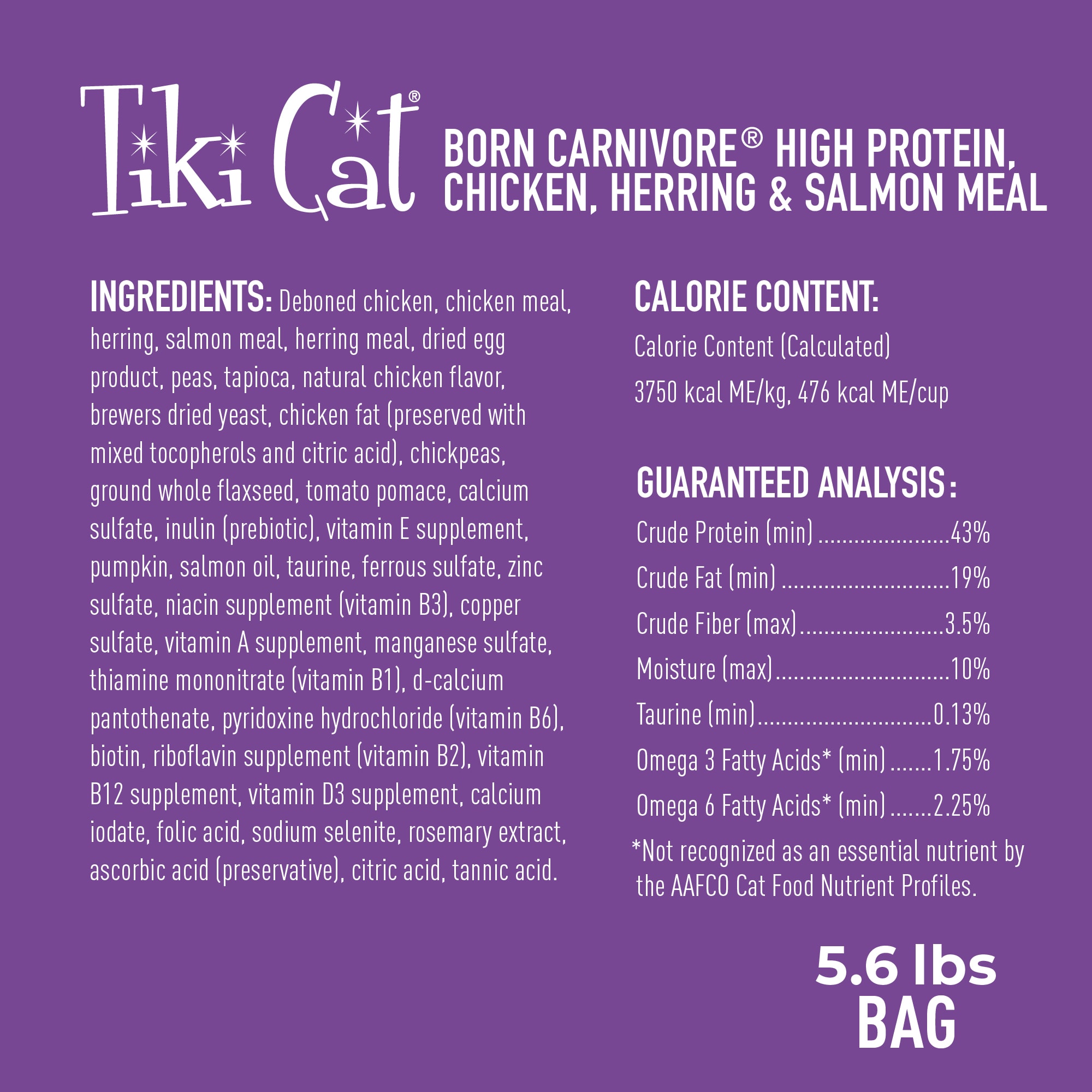 Tiki Cat Born Carnivore Chicken  Herring Dry Food， 11.1 lbs.