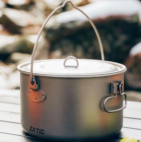 Hot Selling Picnic Equipment Portable Camping Pot Pure Titanium Outdoor Hanging Pot