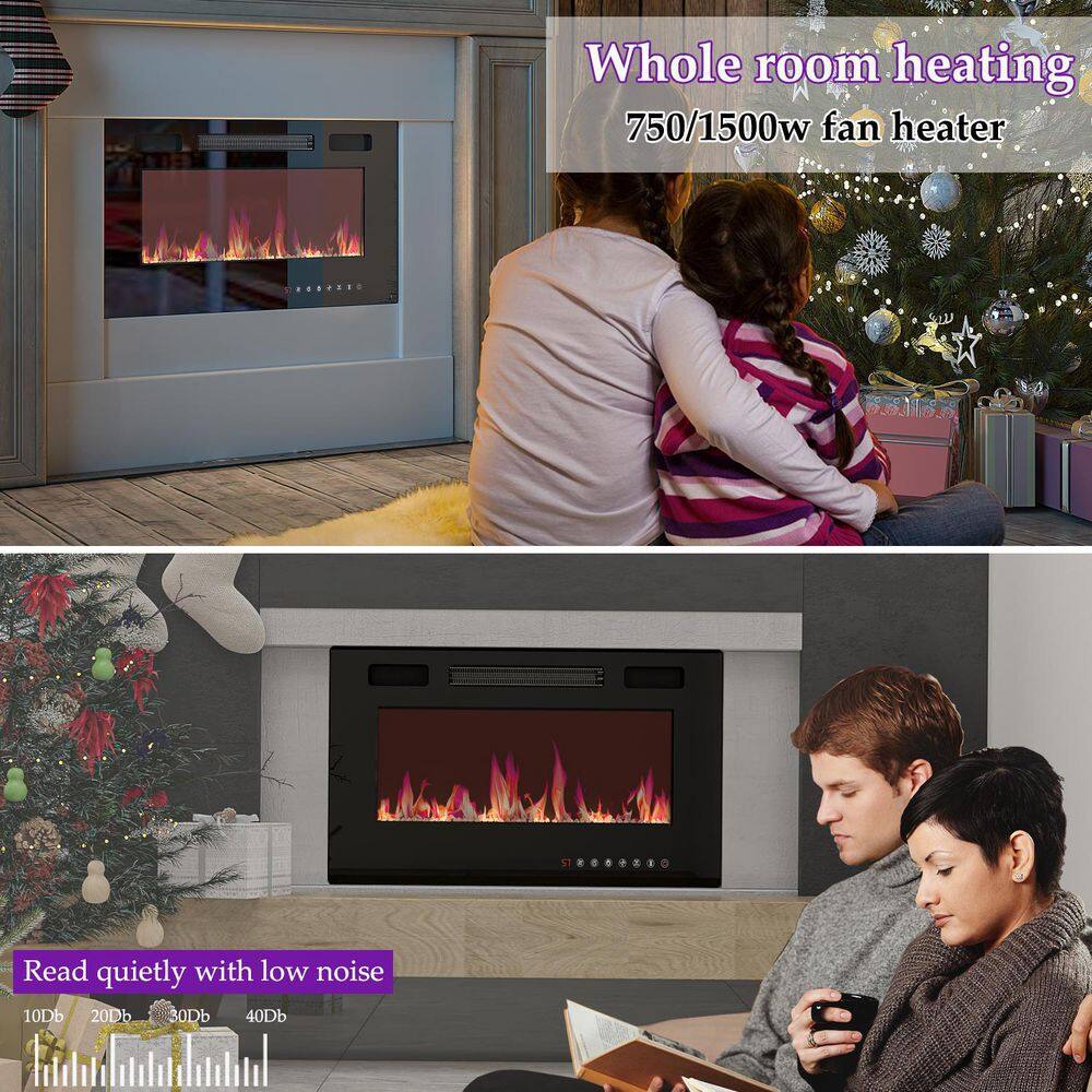 FUFUGAGA 30 in. Wall-Mount Electric Fireplace in Black with Adjustable Flame Colors and Speed Touch Screen Remote Control KF020305