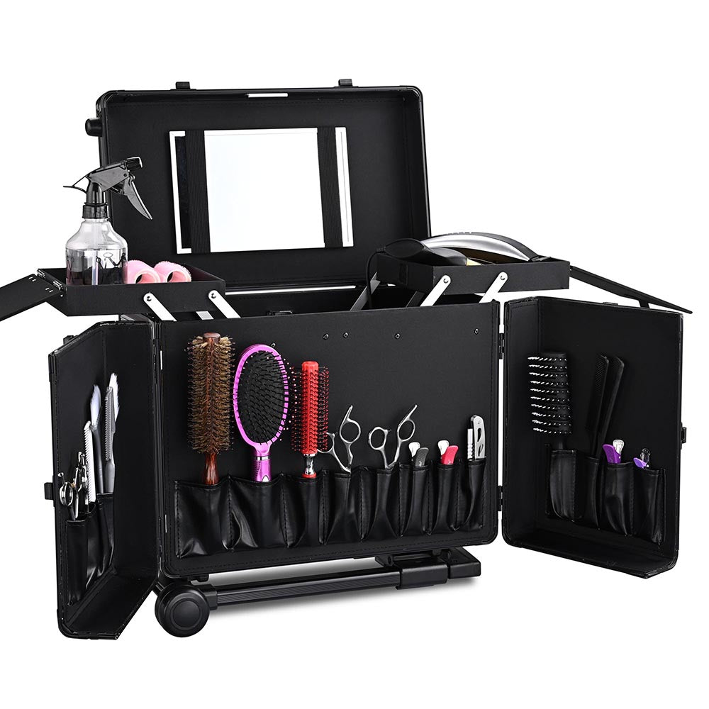 TheLAShop Aluminum Rolling Barber Case Hair Stylist Case w/ Handle Mirror