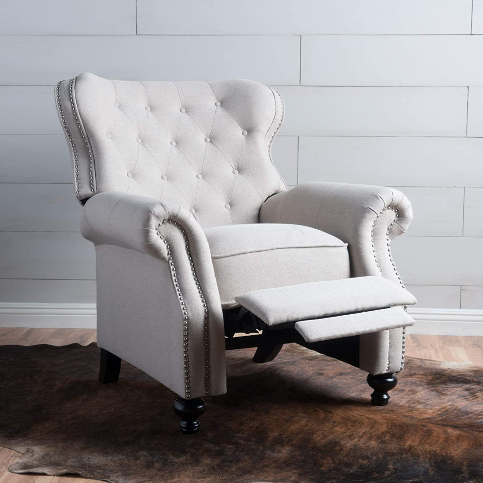 Classic Recliner  Padded Seat With Tufted Wingback and Rolled Arms  Wheat   Traditional   Recliner Chairs   by Declusia  Houzz